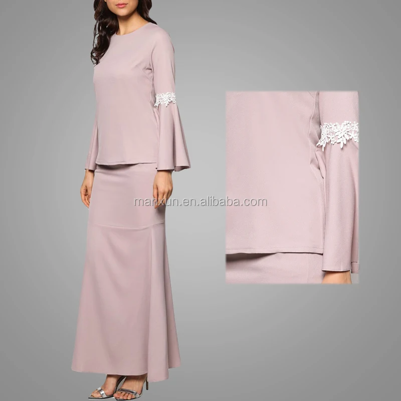 Manxun Wholesale Online Malaysia Baju Kurung Muslim Women Dress Flared Long Sleeves Baju Islam Clothing Lace Design Baju Kurung