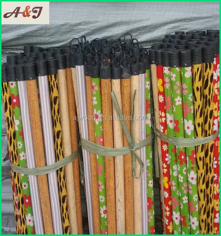 pvc coated wooden broomstick, wooden stick, wooden broom handle with plastic thread