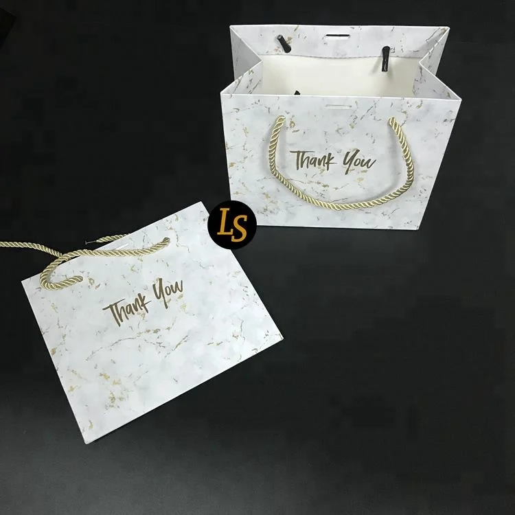 Free Sample Small Square Gold Marble Printing Gift Paper Bags