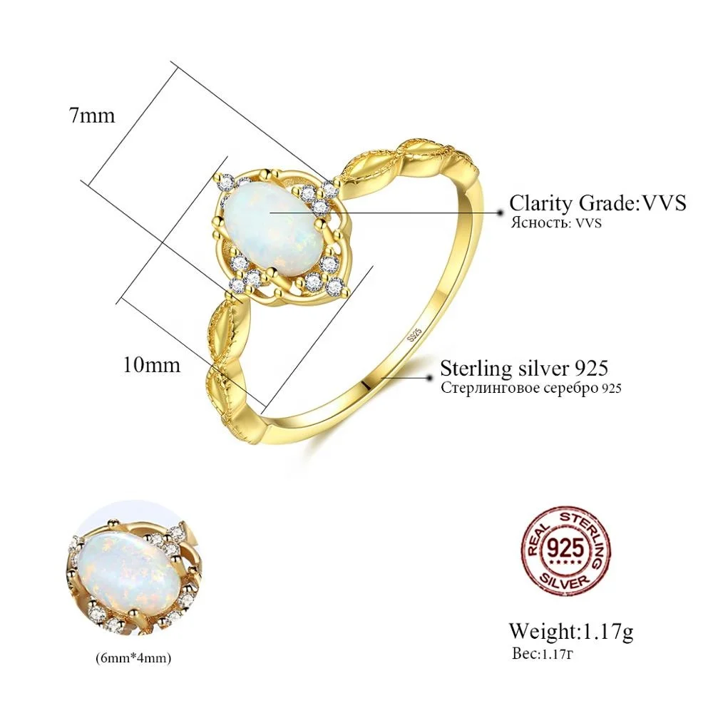 CZCITY Exquisite Vintage Design Blue White Fire Opal Rings Women 925 Sterling Silver Bridals Engagement Rings Jewelry