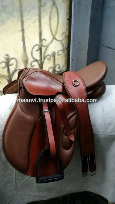 Smart Leather Jumping Horse saddle softy leather seat kneed pad detachable knee roll made on plastic tree horse saddle