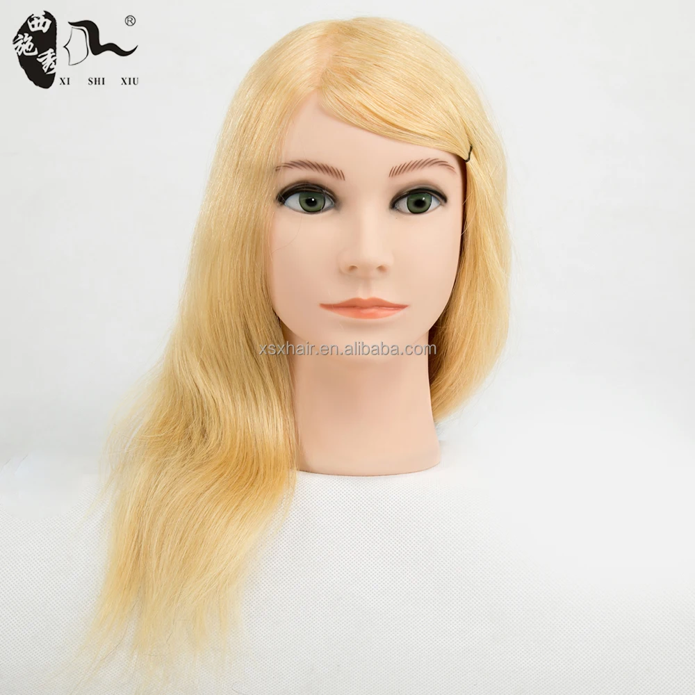 Salon Long Hair Mannequin Training Head With Clamp,Hairdressing Dolls Real Human Hair Mannequin WIth Shoulders