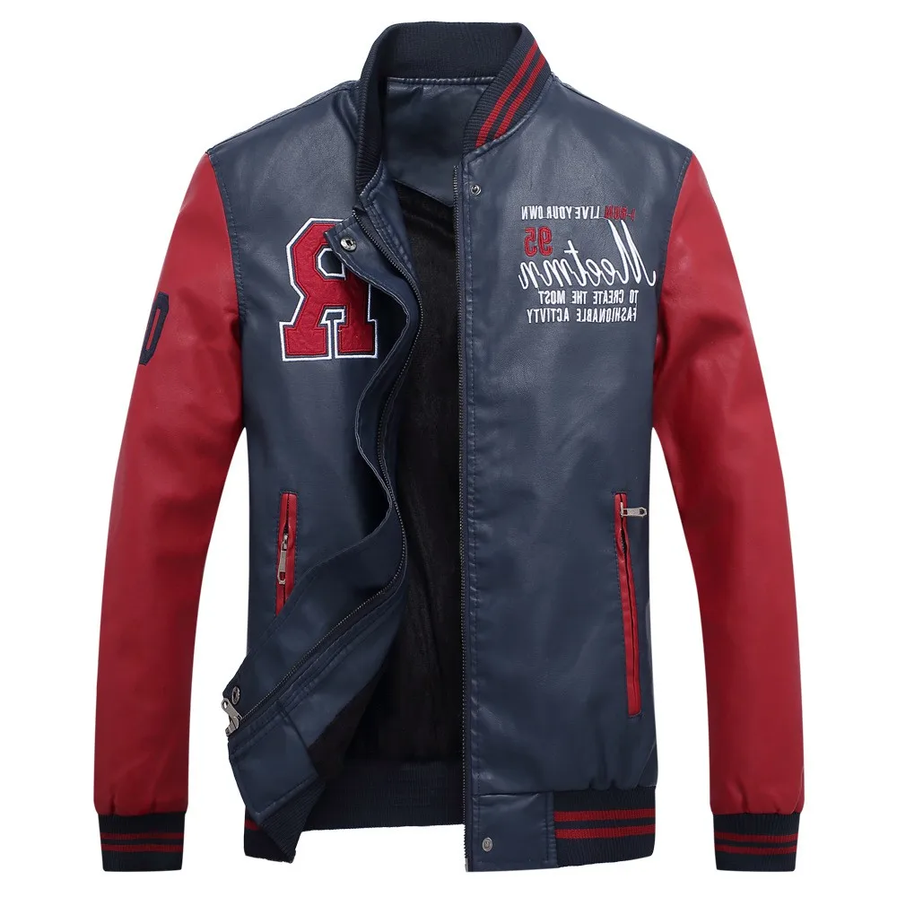 
Wholesale custom Winter Motorcycle PU Leather Long Sleeves Letter baseball varisty Jacket 