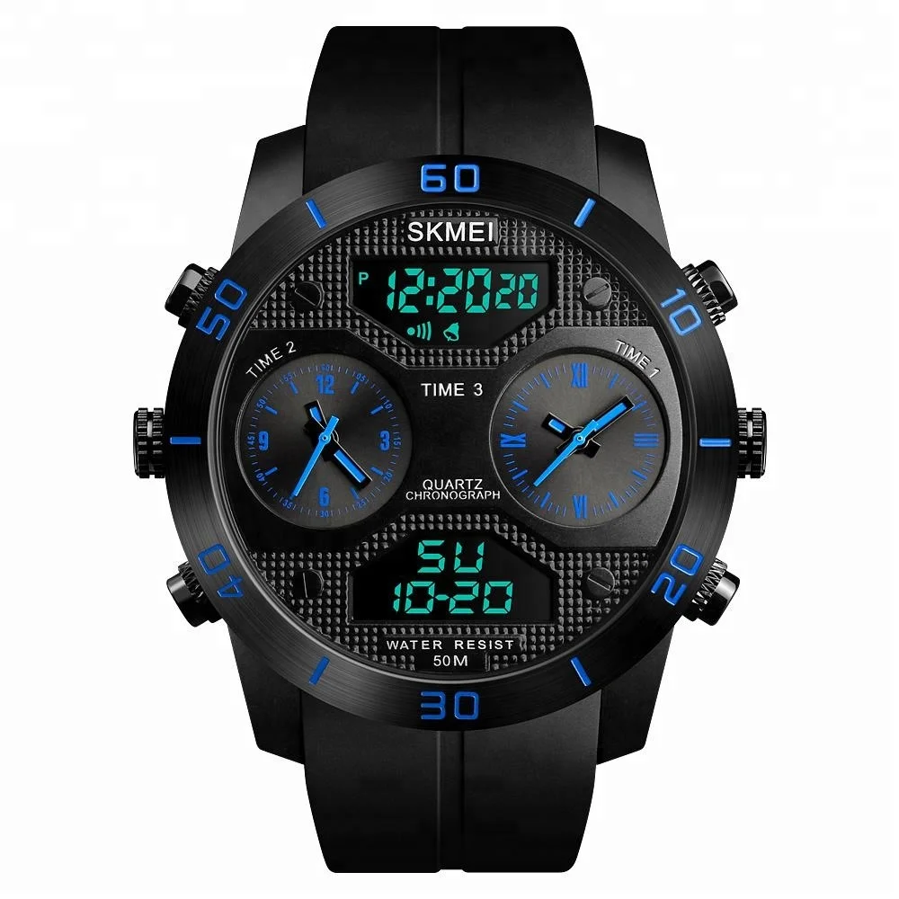 skmei 1355 waterproof chronograph oem digital analog watch stainless steel back 5atm watch