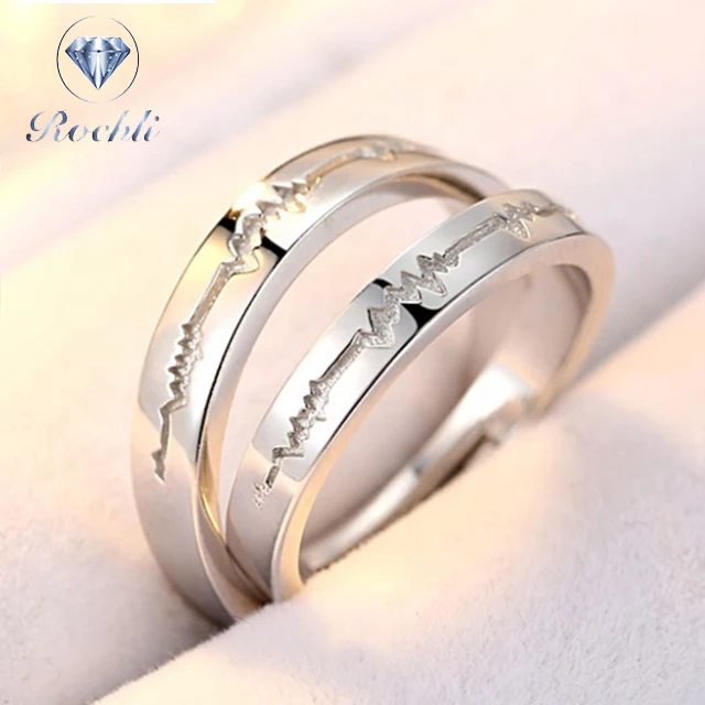 Heart Beat  Couple Ring for Women Men Fashion Silver White Color Wedding Rings Stainless Steel Jewelry
