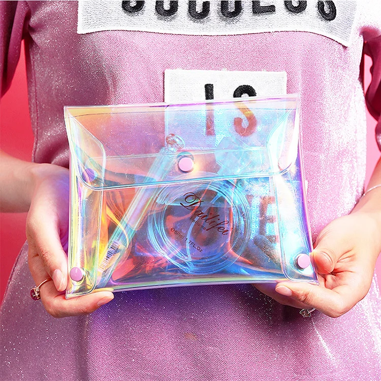 Gulidd pvc travel pink custom cosmetic bag cases mini transparent holographic clear makeup cosmetic bag for women