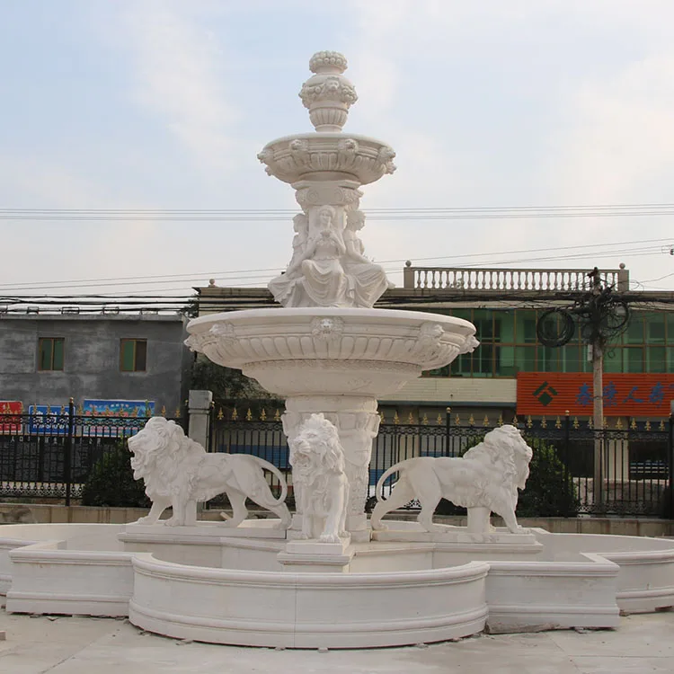 Stone crafts garden white marble water lady statue fountain with pond