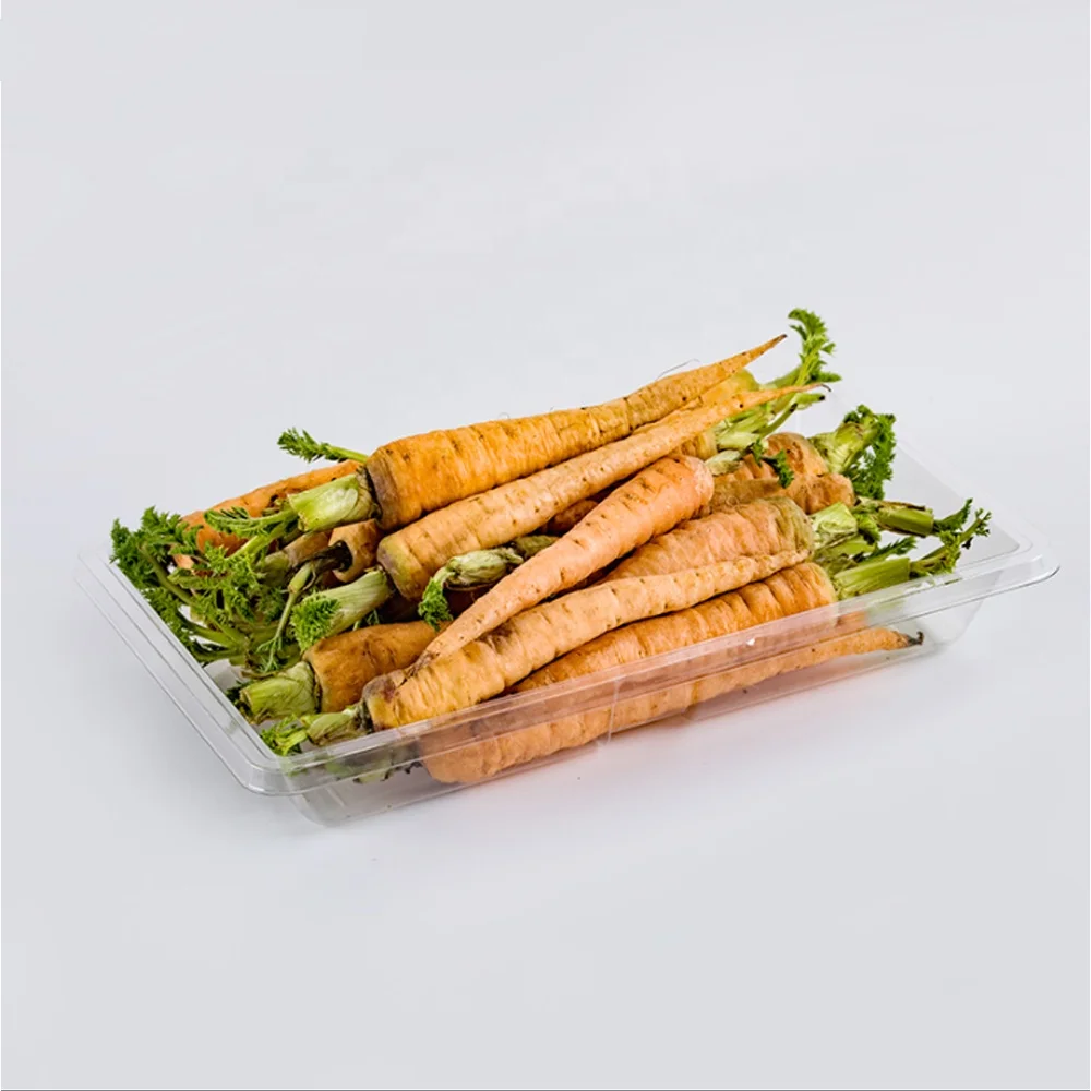 Plastic disposable RPET/PET 400g black meat box vegetable transparent custom size fruit tray