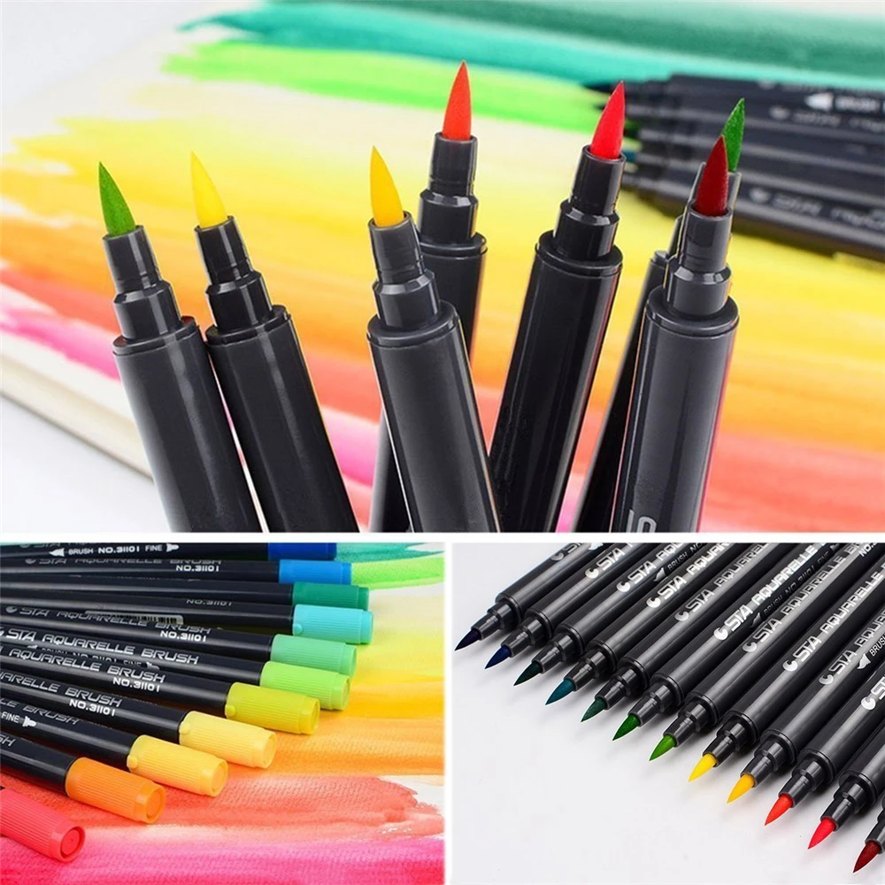 15 Pack Fine Point Brush Marker Pens [Bullet Journal] Dual Tip Art Work Colored Brush Pen