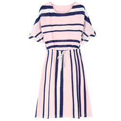Springway 2021 Summer New Arrive Women Dresses Korean Fashion Lace Slim Stripe A-line Casual Dress Wholesale