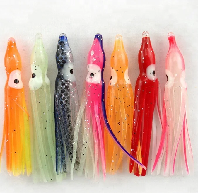 Customized Soft Plastic Trolling Fishing Using Octopus Skirts And Luminous Squids Skirt Fishing Lure Squid Lure