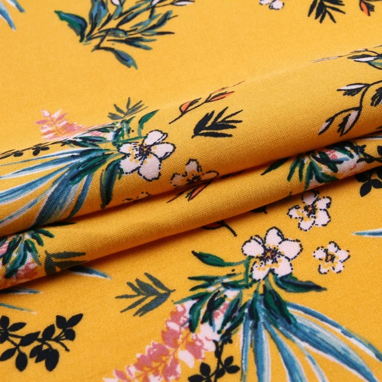 Yellow flower 100% printed viscose fabric plain african printed fabric