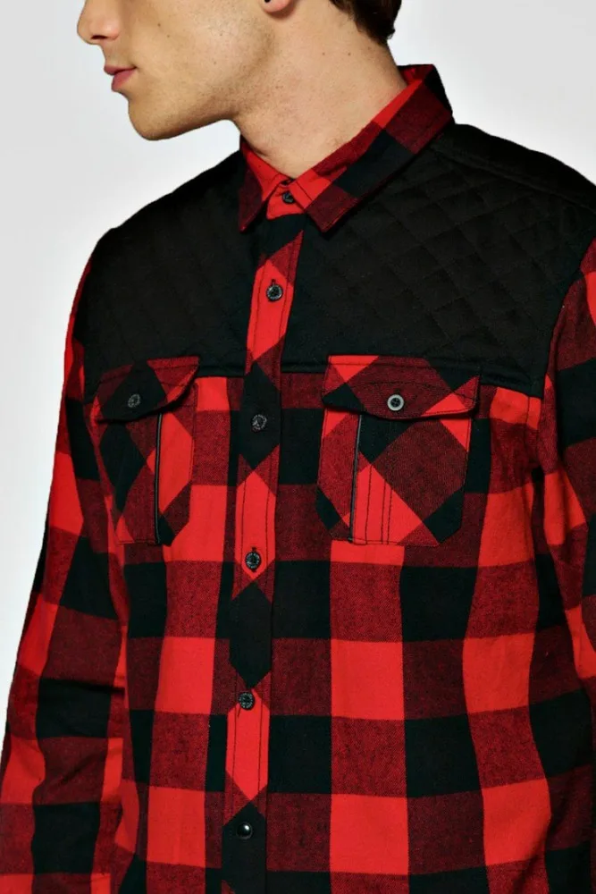 OEM Custom Mens Quilted Check Flannel Shirts