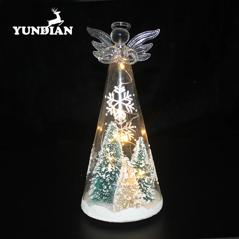 Battery operated table decorative led christmas pyramid glass tree with angel on top for holiday gift