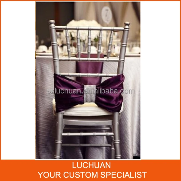 Роскошный фиолетовый свадебный стул с рюшами и поясом, атласный стул