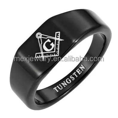
Two Tone Black Tungsten Silver Mens Freemason Masonic Signet Ring For Wedding 