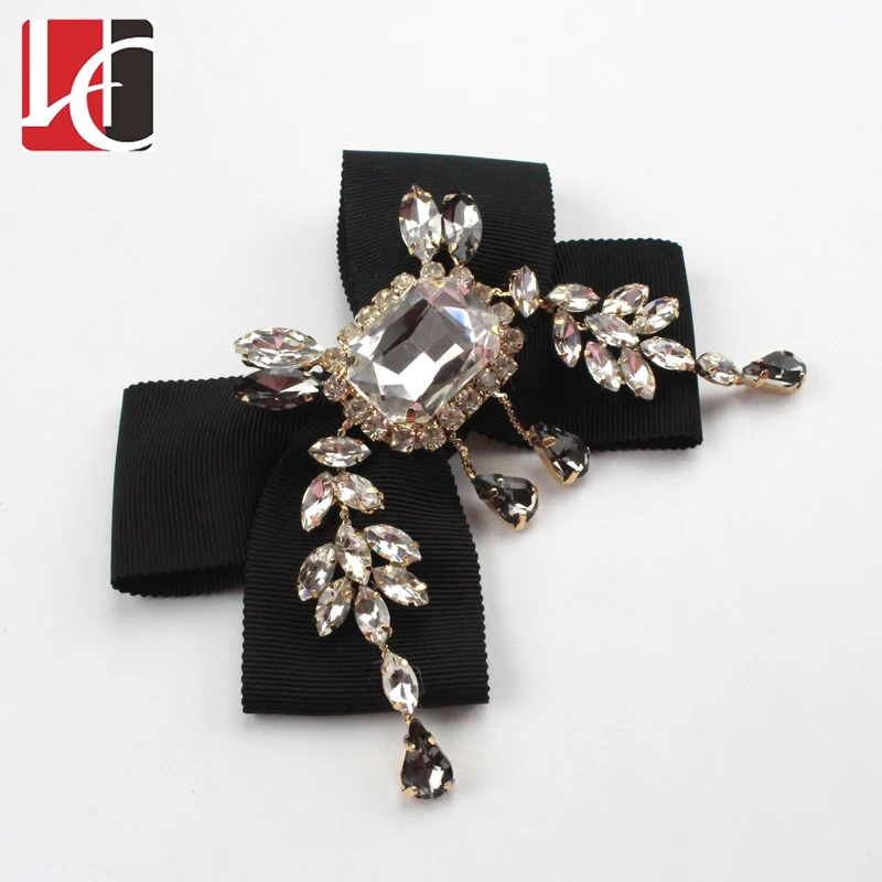 HC-3481 New Design Black Large Rhinestone Bow Brooches for Clothes Accessories