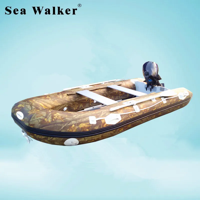 Seawalker High Quality 3.8M Camouflage Pvc Fishing Sport Boat Inflatable Rubber Boat With Air Deck Floor Rowing Boat With CE
