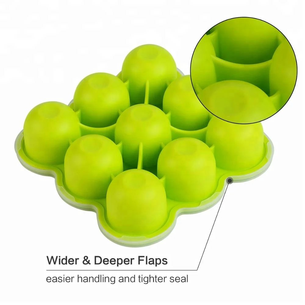 KingKam Non Toxic 9x3oz Baby Food Freezer Tray with Clip-on Lid BPA free Silicone Baby Food Storage Container