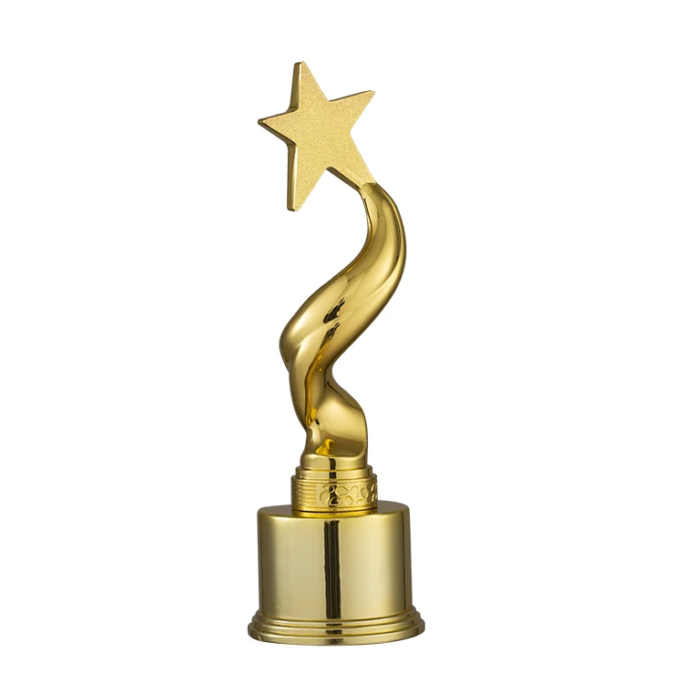 New design zinc alloy handshake modeling gold plated world trophy cup award with high base