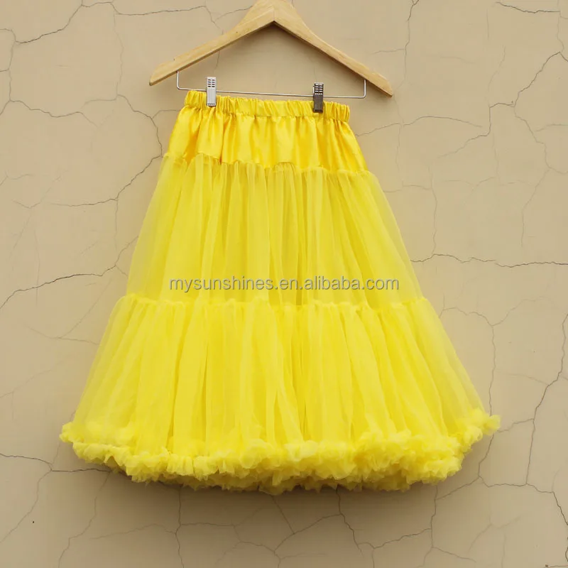 New Design Plus Size Yellow Chiffon Lady Pettiskirt Fashion Fluffy Long Maxi Skirt