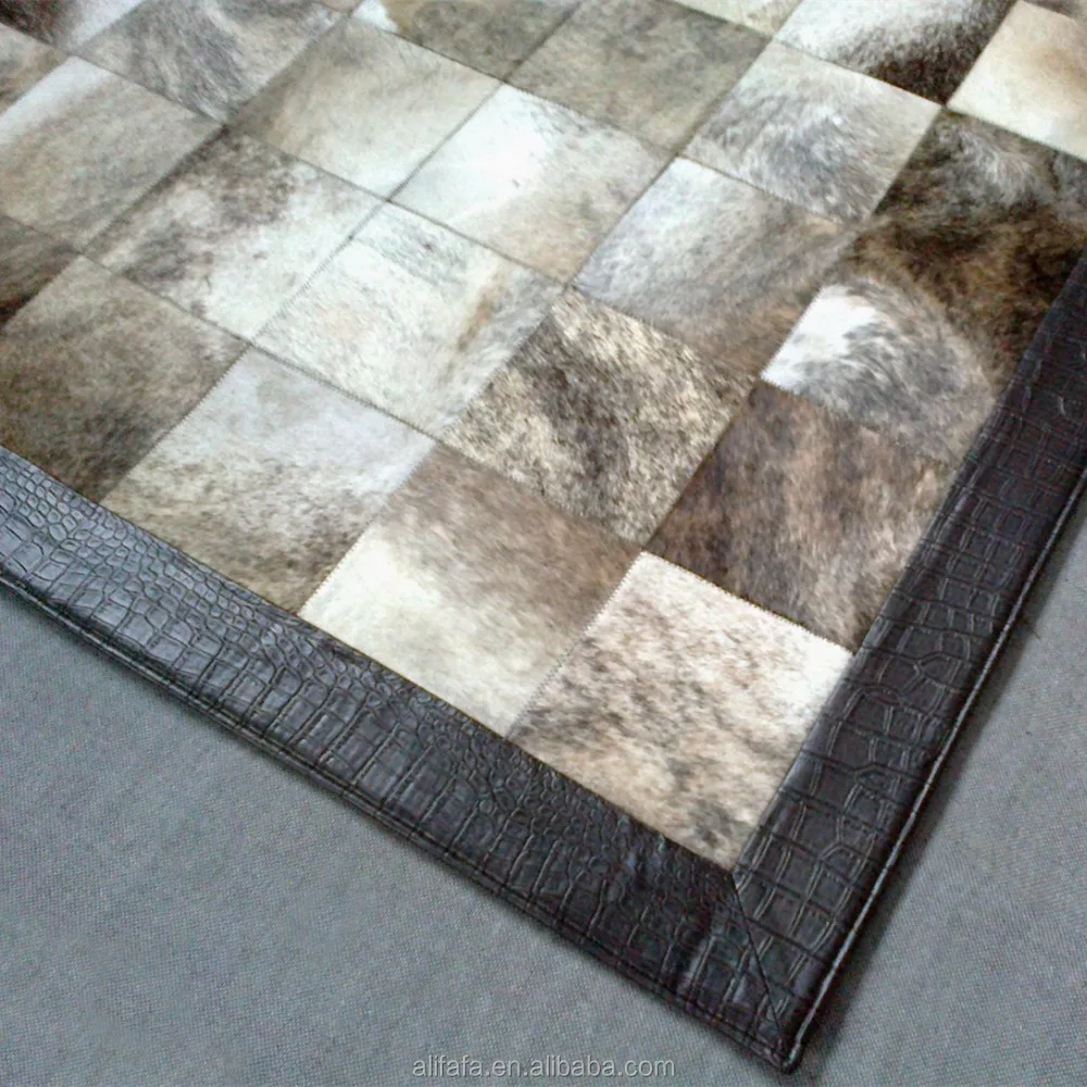 Cowhide carpet and rug, 15x15cm patchwork cow rug with leather border