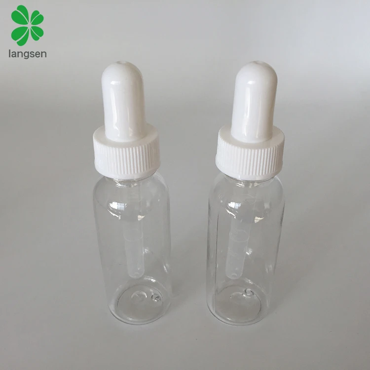 Wholesale 30ml 1 oz/ounce plastic PET clear bottle with dropper, essential oil, pharmaceutical dropper white cap
