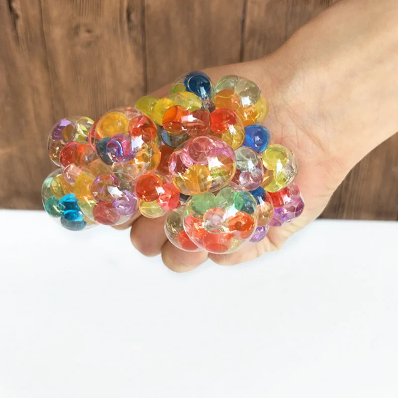 Quality grape ball Mesh Squishy stress ball with glitter inside mesh ball colour