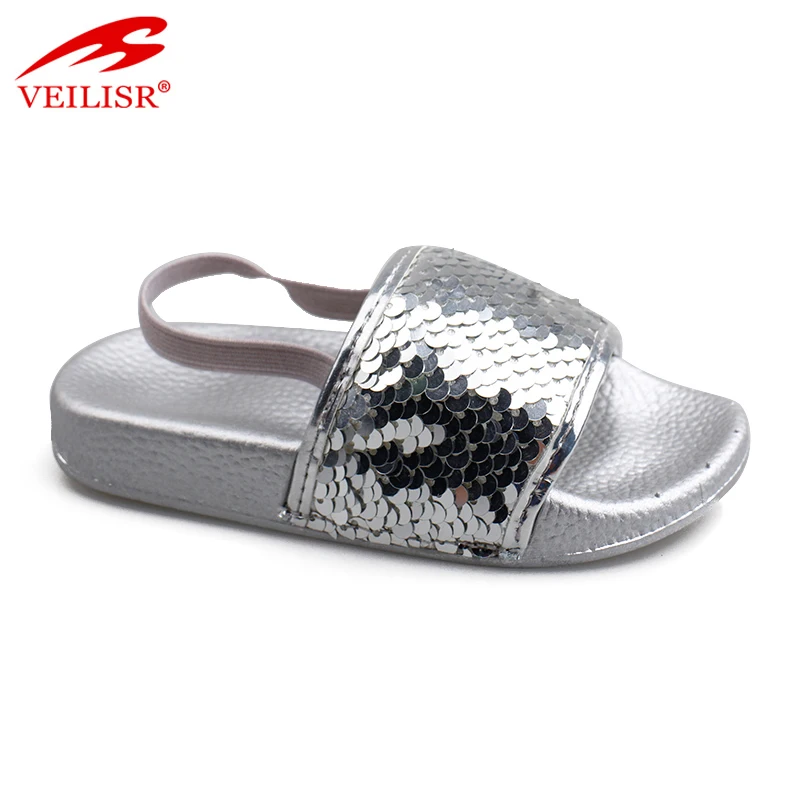 Outdoor indoor sequins PU upper children slippers kids slide sandals