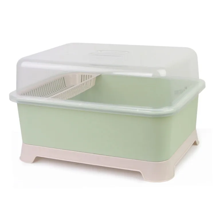 Kitchen Plastic Dish Drying Drainer Rack With Cover