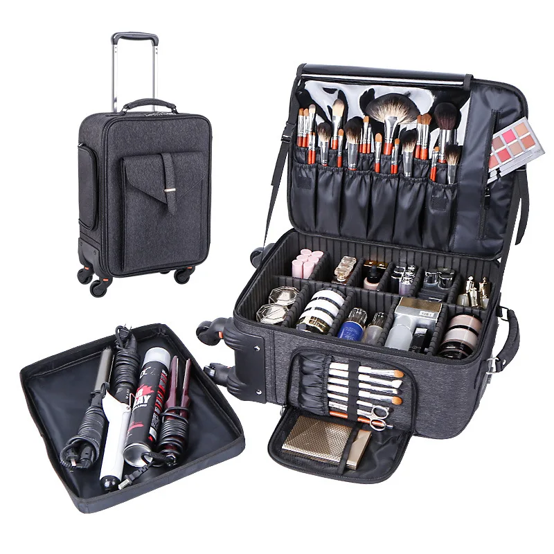 Rolling Makeup Case Trolley 2 in 1 Travel Cosmetic Train Cases on Wheels 4 spinners