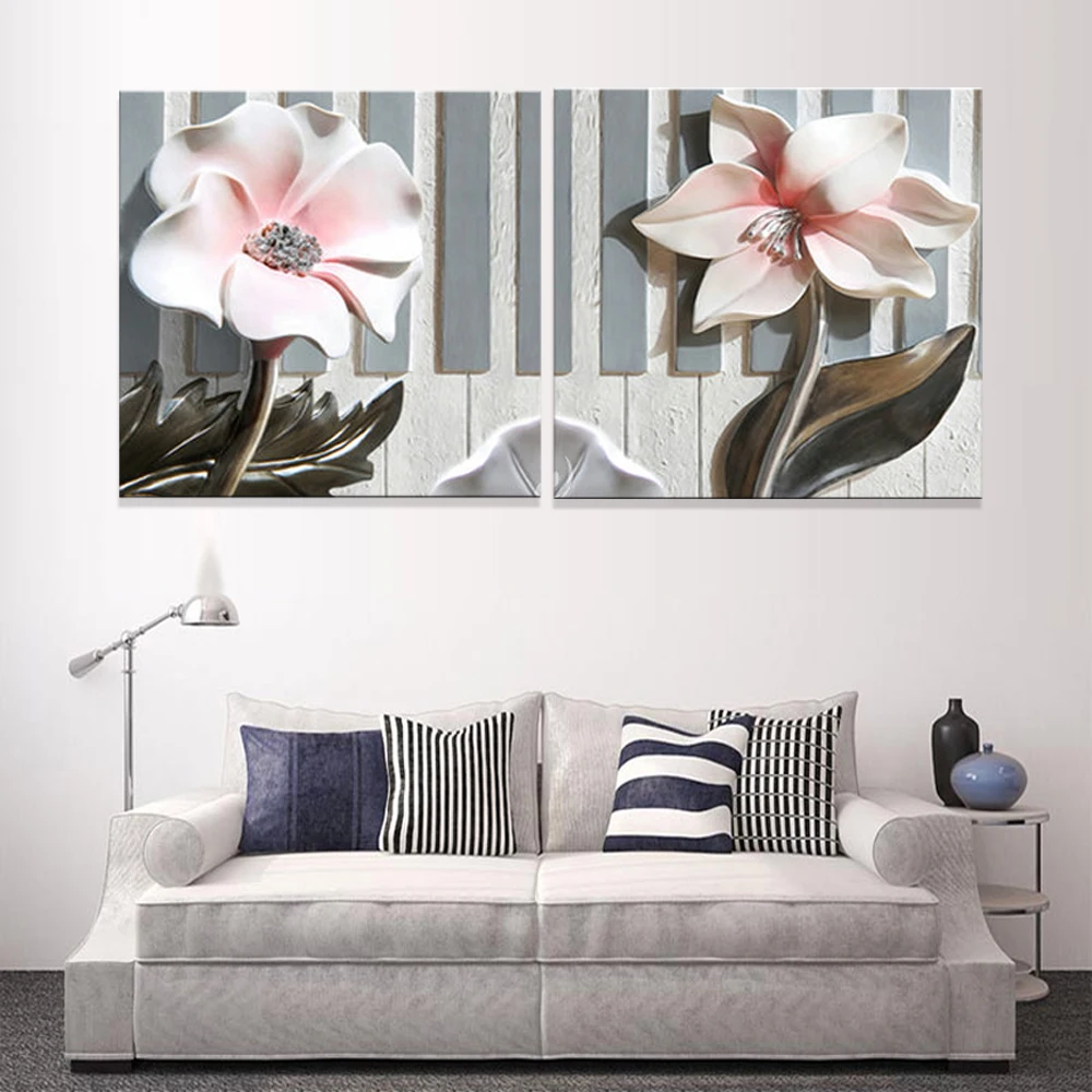 2 панели современное художественное полотно Печать холст стена 3D Искусство Цветочная живопись