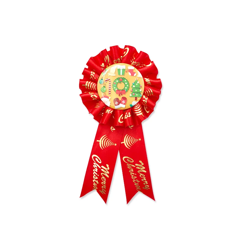 Christmas Ribbon Flowers & Wholesale Handmade Satin Ribbon Rosettes With Button Badge For Customized Logo