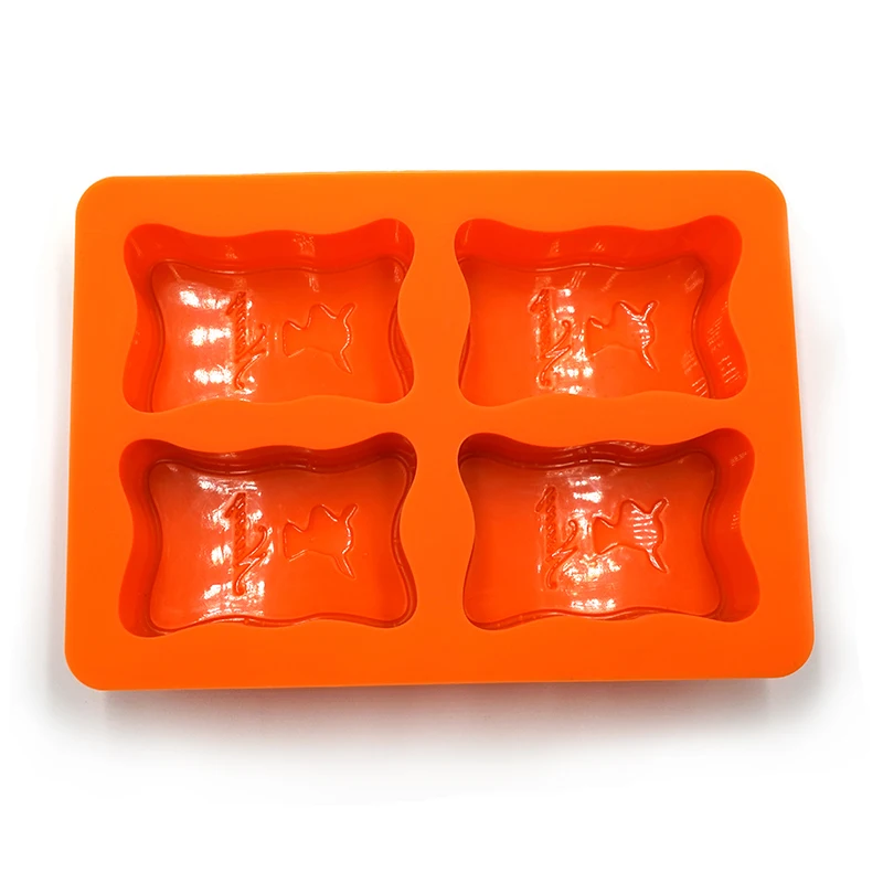Factory Custom Logo Rectangle Mould Orange 4 Cavities Food Grade Silicone Soap Mold for Soap Making