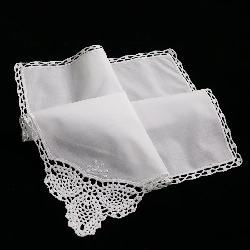 D002: White premium cotton lace handkerchiefs crochet hankies for women/ladies wedding gift