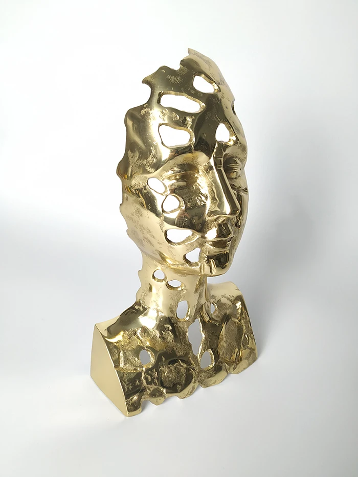 abstract  art decoration metal brass  woman face sculpture sculpture