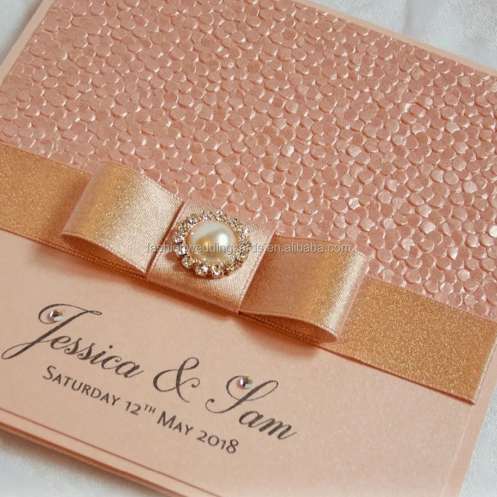 Luxury Personalized Pretty Rose Embossed Pebble Paper Wedding Invitations