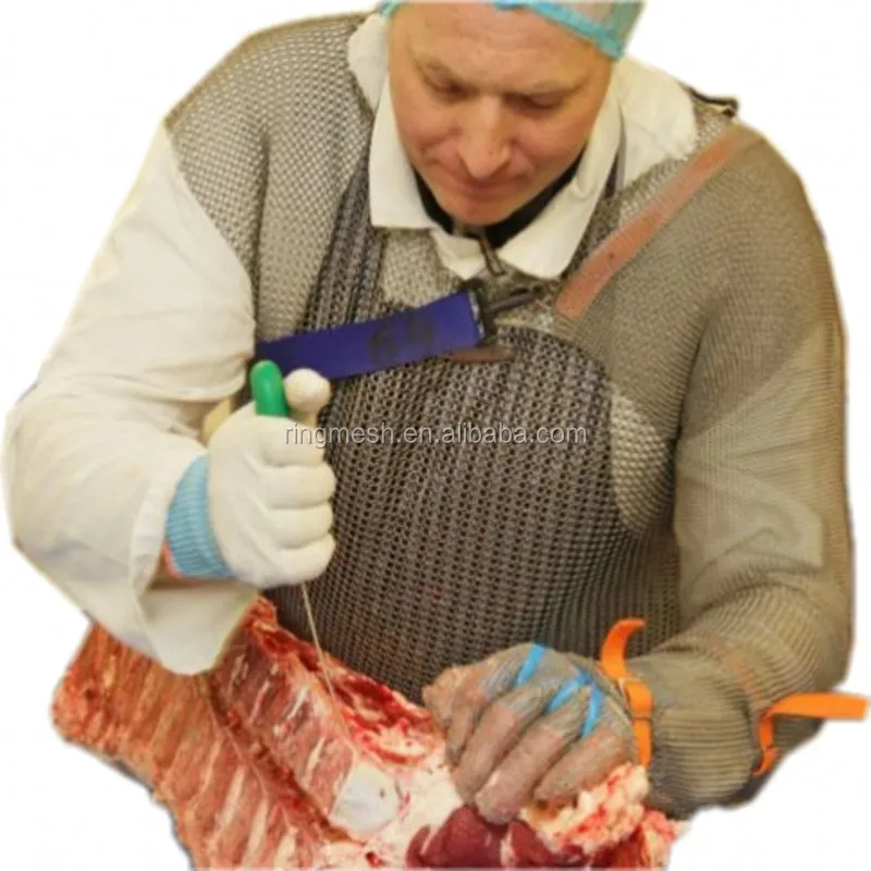 5 protection level food grade stainless steel chainmail butcher gloves with glove tighter