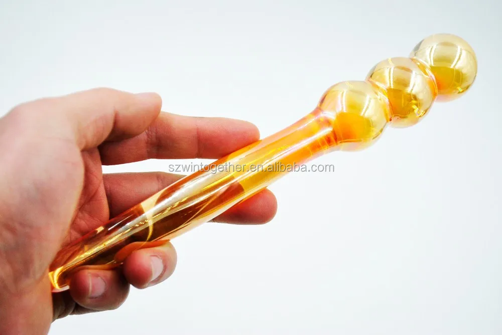 Female Male Masturbation Sex Products Gold Pyrex Glass 3 Beads Crystal Anal Penis Dildo