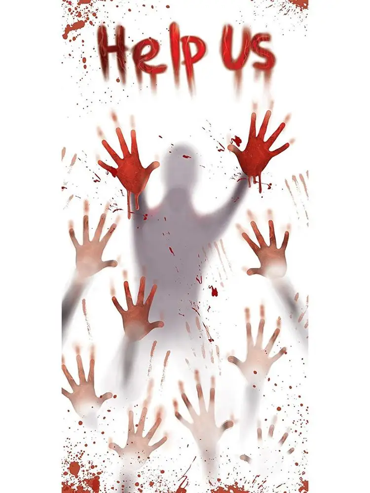 Help us ghost halloween decoration bloody door cover for decoration