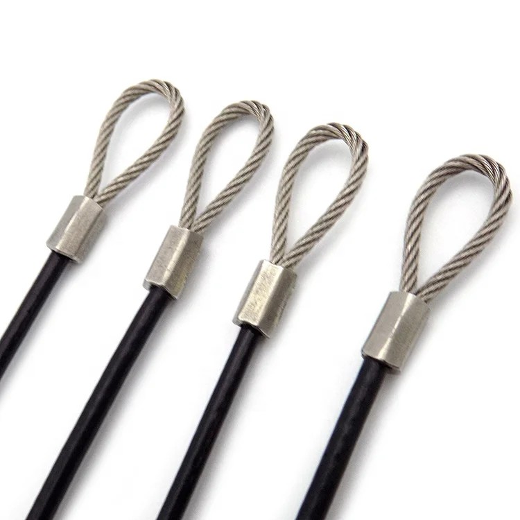 High Tensile Black PVC Coated Galvanized Steel Heavy Duty Wire Rope Cable With Loops for safety