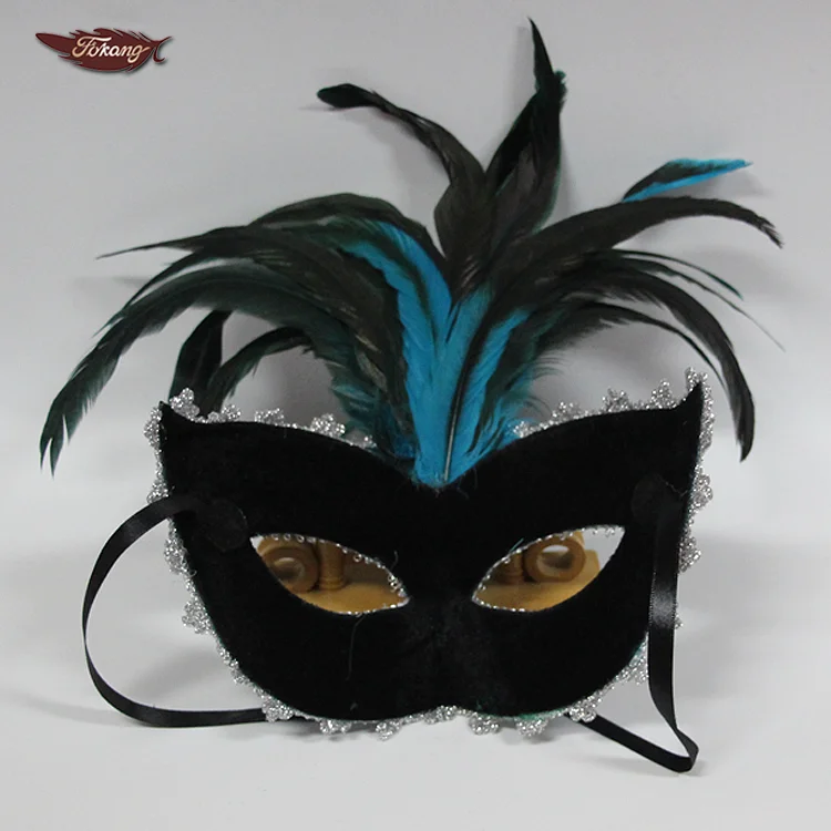 Beautiful Design Feather Mask Cock Feather Mask And Rooster Feather With Diamond For Carnival Mask