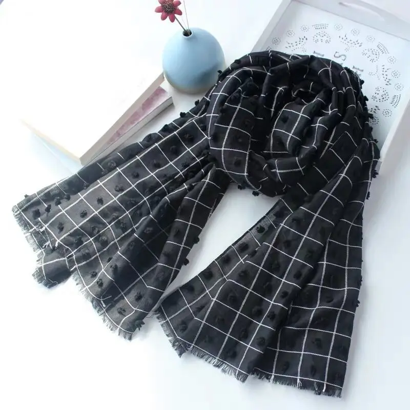 Popular scarf cotton hijab muslim checked stoles women shawl dubai arab tassel hijab for women