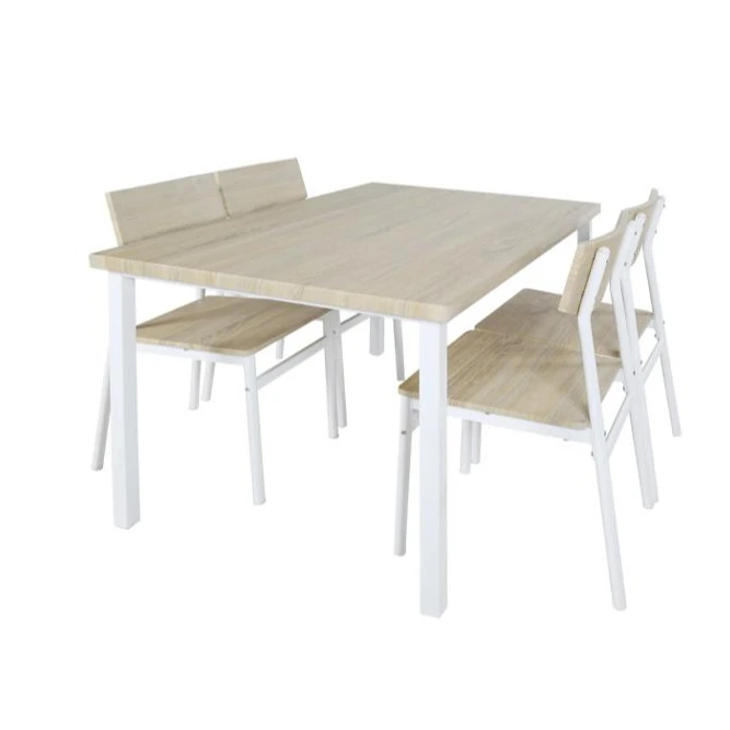 Rustic farmhouse  dinner room table and 4 seater furniture wood top meta legs rectangle dining table set for home restaurant