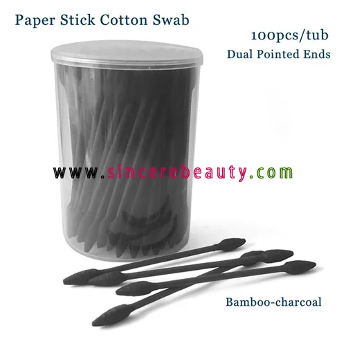 Экологичный ватный тампон из бамбукового угля с двумя острыми ватными палочками 100 шт. в ванне откидной крышкой