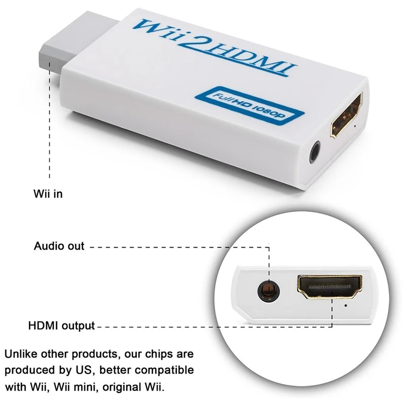 Конвертер Wii в HDMI поддержка Full HD 720P 1080P 3 5 мм аудио Wii2HDMI адаптер для HDTV