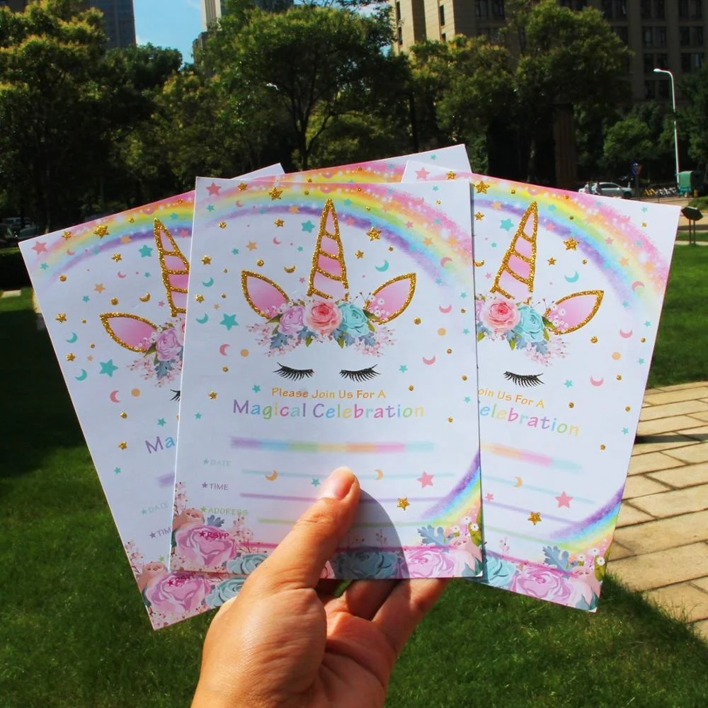 
Unicorn Party Invitation Card with Envelopes Kids Birthday Party Supplies 