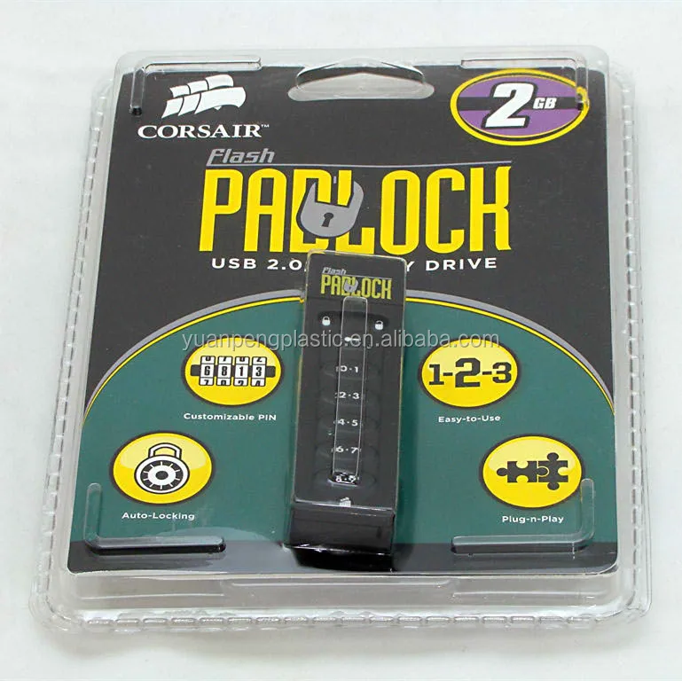 Custom PVC plastic blister packaging for USB flash drive transparent USB clamshell blister packaging with printed insert card