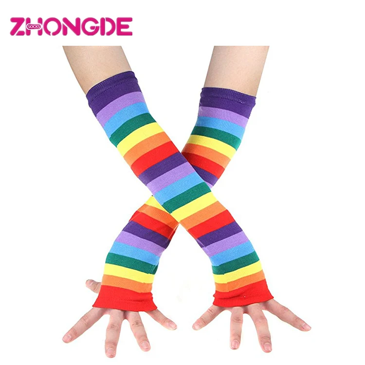 Custom Rainbow Stripe Fingerless Gloves Arm Warmer