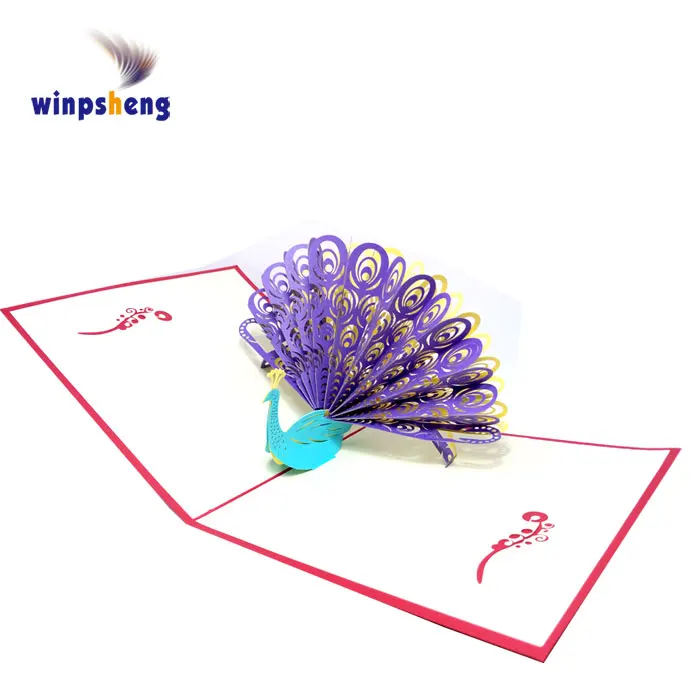 
Paper craft 3d laser cut pop up peacock wedding invitation cards 